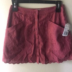 Maroon lace button up skirt